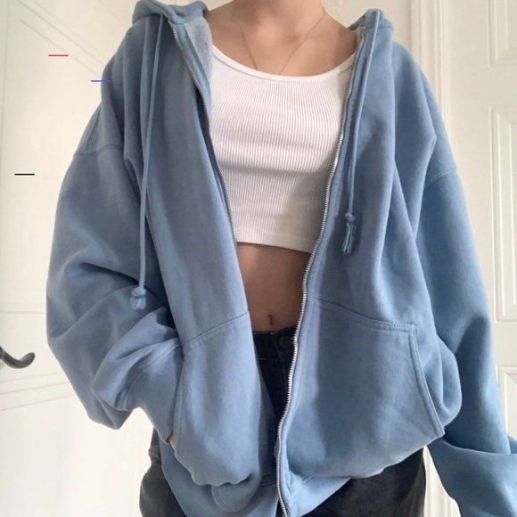 Brandy Melville Tops - Brandy Melville Womens Christy Sky Blue Hoodie Oversized Fit Cotton Streetwear